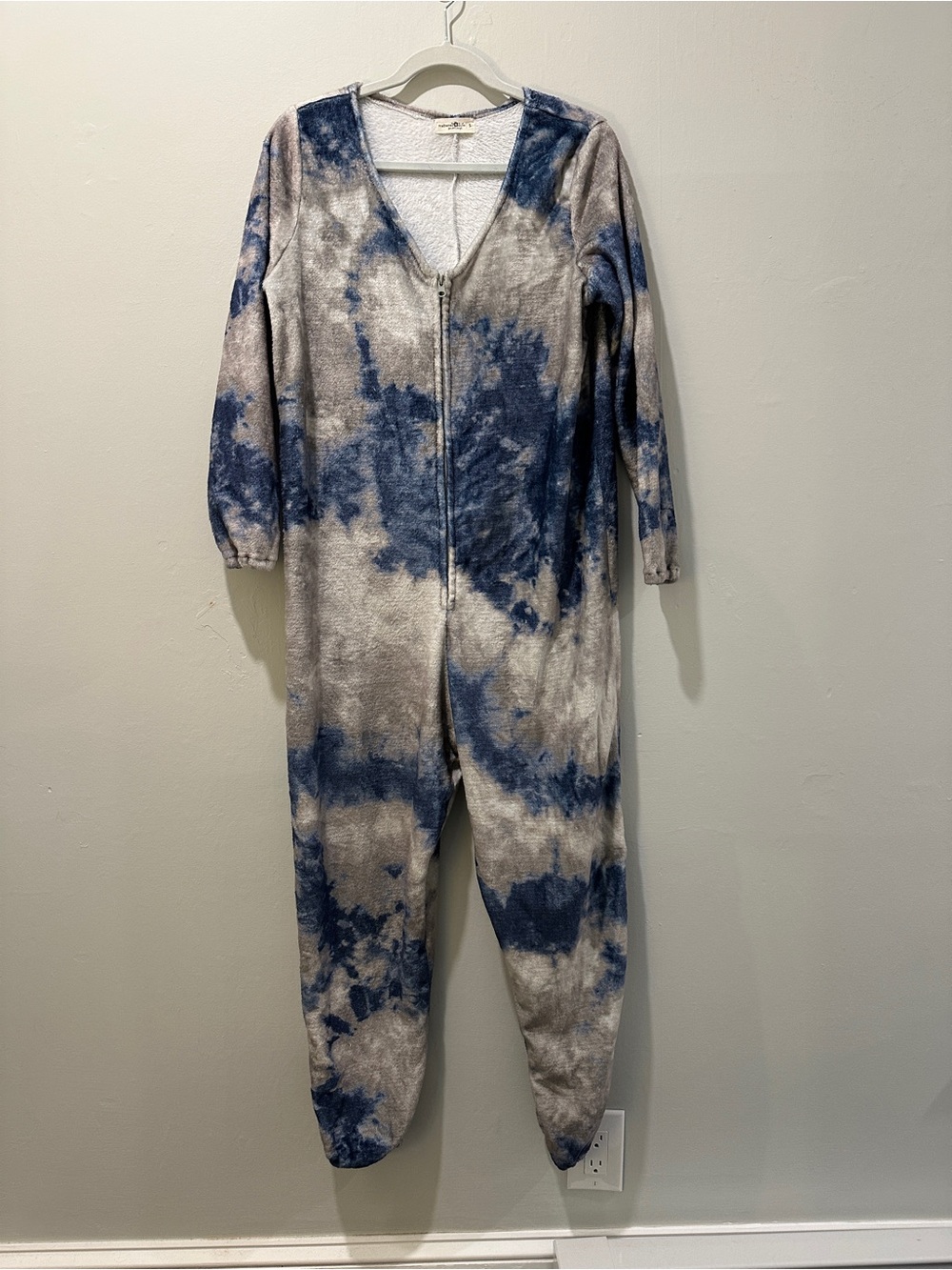 Natural Life Pajamas Womens S Fleece Jumpsuit Navy Gray Tie Dye Soft Loungewear‎